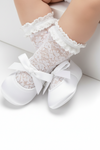 Baby Girl White Baptism Shoes with Satin Bow