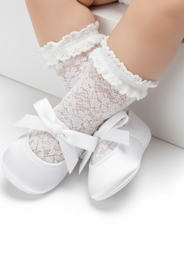 Baby Girl White Baptism Shoes with Satin Bow