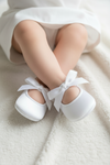 Baby Girl White Baptism Shoes with Satin Bow