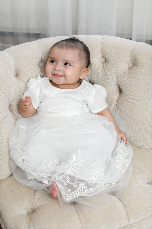 Baby Girl White Princess Christening Lace Gown