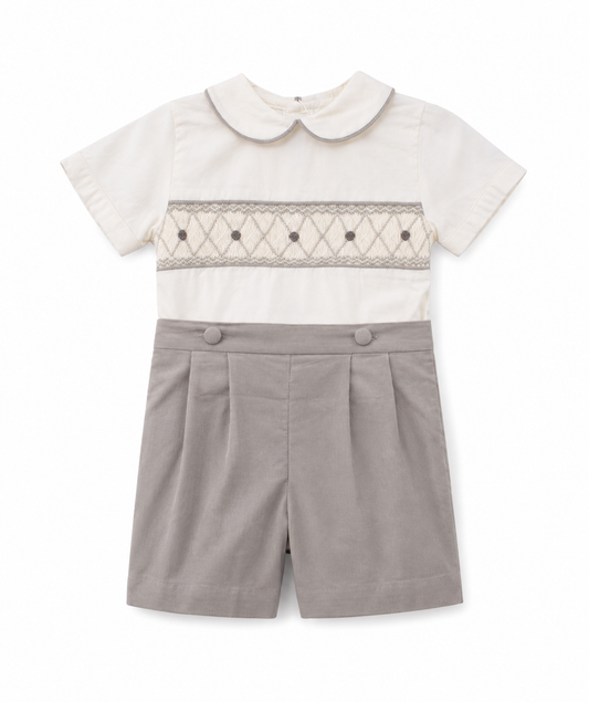 Smocked Diamond Corduroy Boy Bobbie Suit