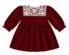 Red dress with lace detailing on a white background