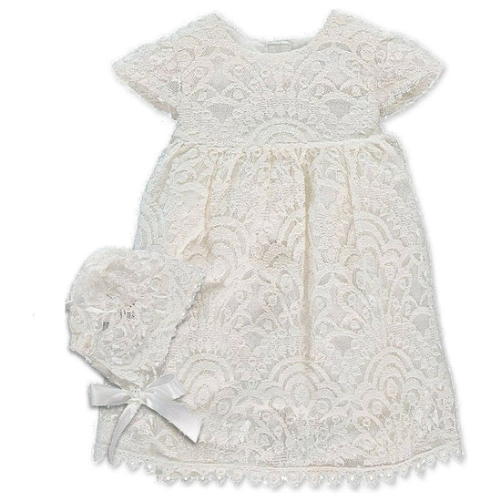 Baptism & Christening Lace Dress with Bonnet 2