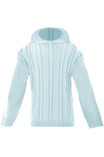 Blue Cable Knit Monogram Hooded Zip Back Sweater