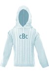 Blue Cable Knit Monogram Hooded Zip Back Sweater