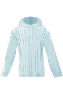 Blue Cable Knit Hooded Zip Back Sweater