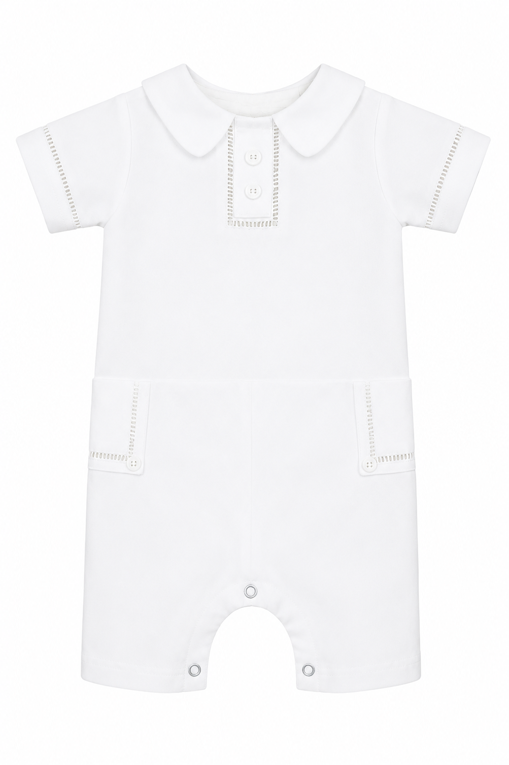 White baby romper with collar on a white background
