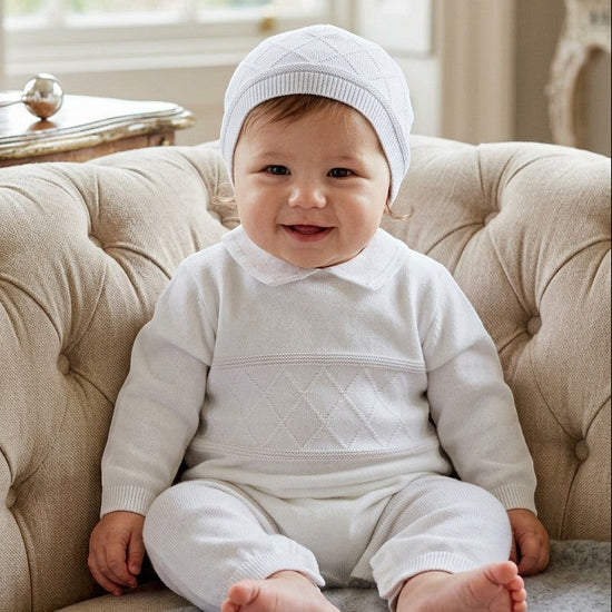 Boys' Long Christening & Baptism Outfit Set – Diamond Stitch 