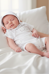 Christening & Baptism Baby Boy Shortall Summer Outfit & Bonnet