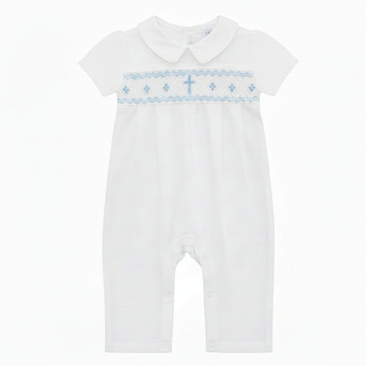 White Ronper with blue Cross hand smocking 