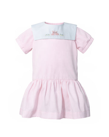 Embroidered Pink Bunnies Baby Girl Dress