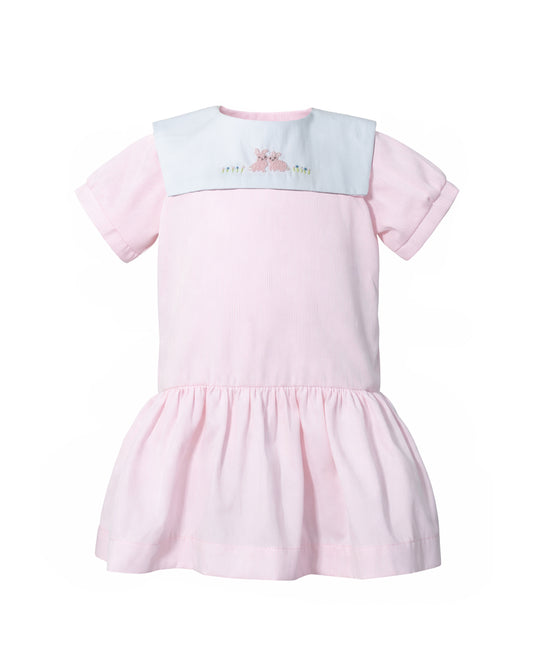 Embroidered Pink Bunnies Baby Girl Dress