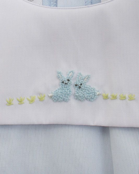 Embroidered Blue Bunnies Baby Boy Bubble Romper