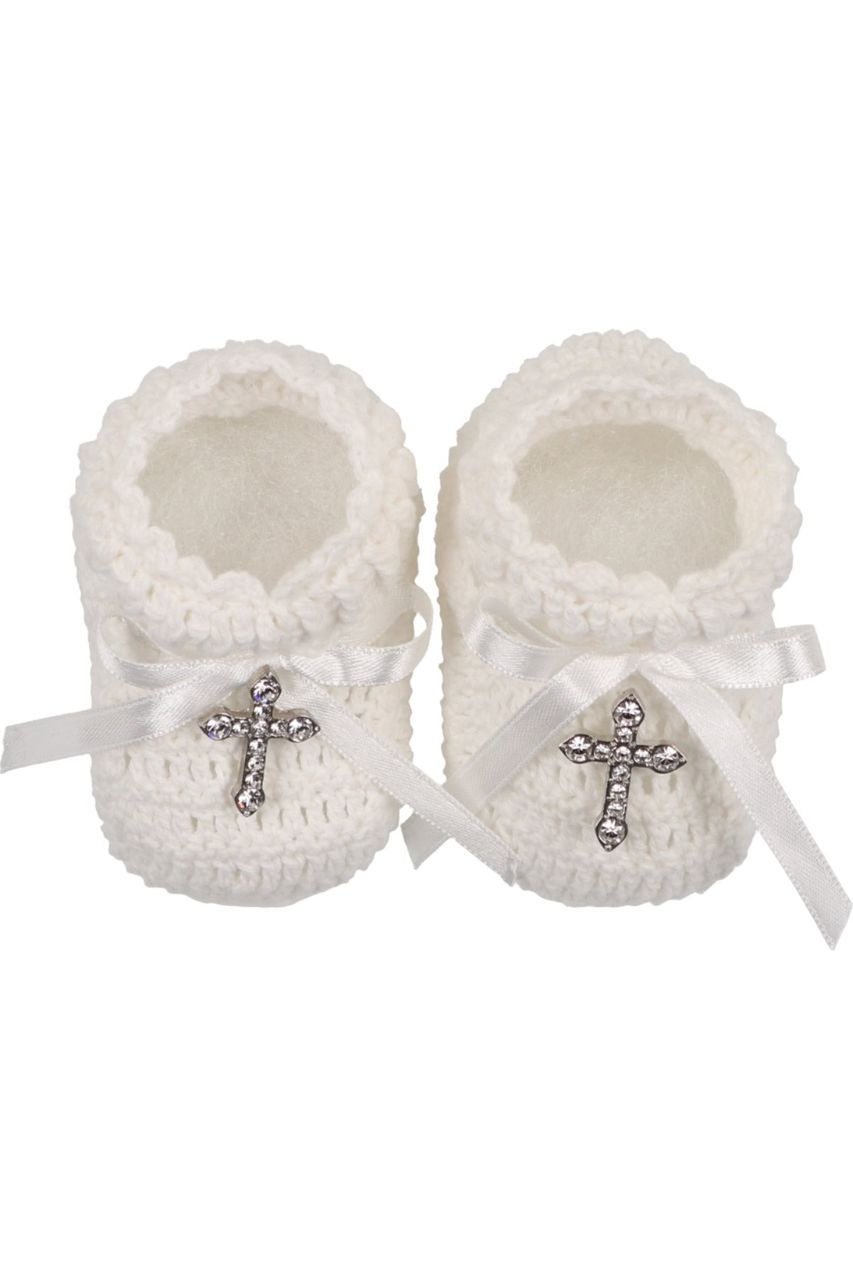 Carriage Boutique Crochet Baby Shoes with Cross