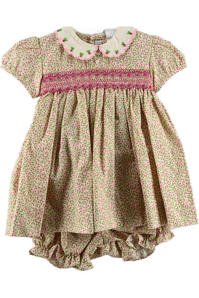 Carriage Boutique Tan Floral Smocked Baby Girl Dress with Panty 