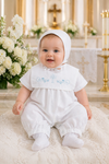 Long Romper Embroidered Cross Baby Boy Christening Outfit