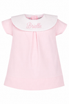 Monogrammed Baby Girl Dress with Round Bib – Elegant White Christening Outfit