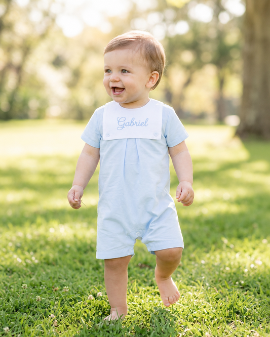 Personalized Baby Boy Shortall – Classic Monogram Romper in Soft Cotton