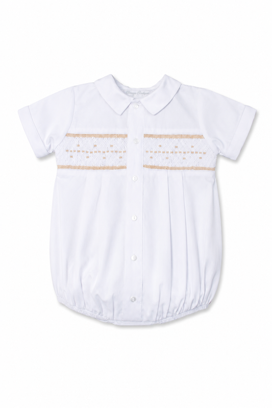 Boy Christening & Baptism Short Set – Button Front Smocked by Carriage Boutique