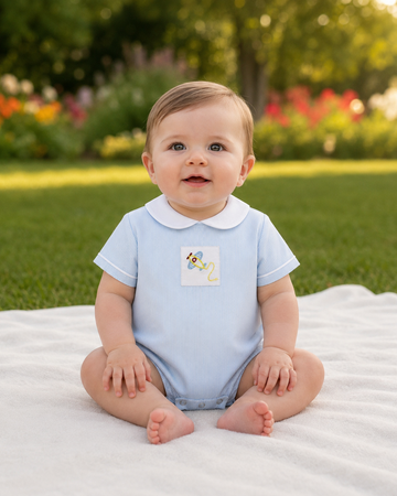 Striped Baby Boy Bubble Romper With Airplane Embroidery