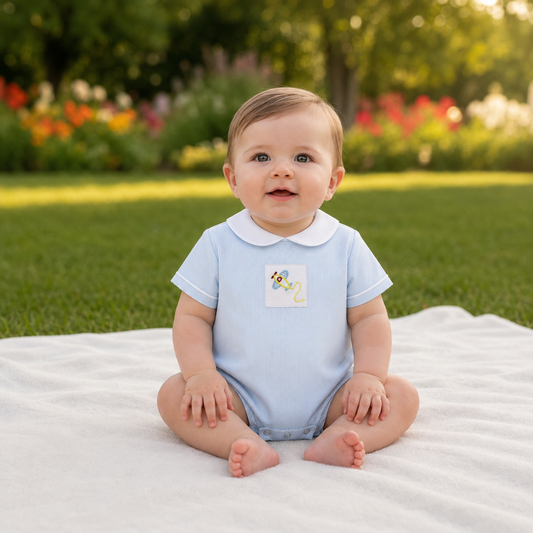 Striped Baby Boy Bubble Romper With Airplane Embroidery