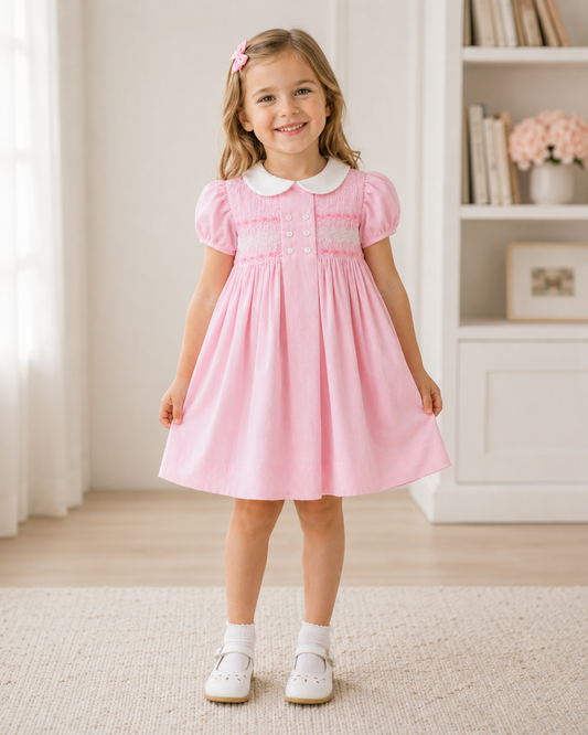 Smocked Corduroy Short Sleeve Toddler Girl Dress