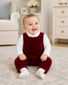 Baby Boy Red Velvet Long Romper with White Shirt