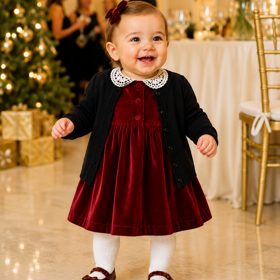 Red Velvet Long Sleeve Baby Girl Dress