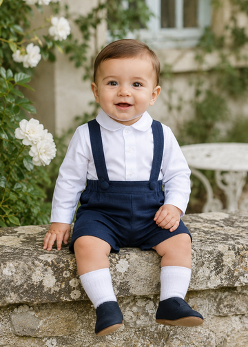 Silk Baby Boy & Toddler Navy Suspender Shorts Set