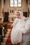 Long Sleeve Lace Embroidery Scalloped Trim Christening Gown