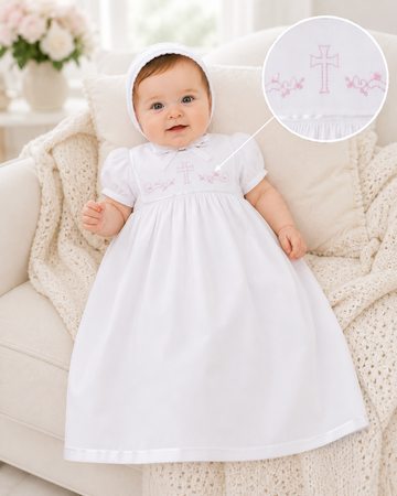 Baby Christening & Baptism Gown White with Bonnet