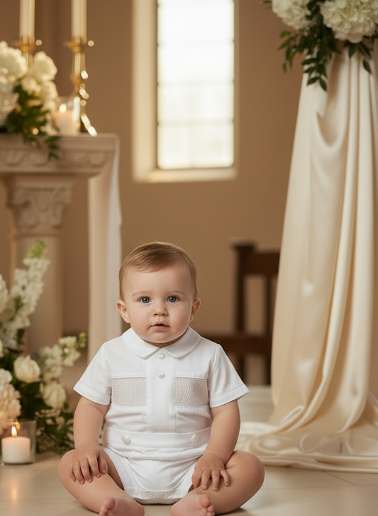 Classic Smocked Christening & Baptism Boy Suit for Summer