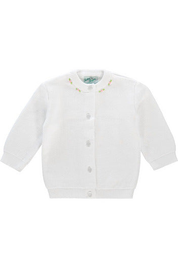 Smocked Rose Buds Cotton Cashmere Baby Girl Cardigan Sweat