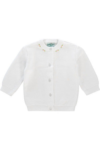 Cotton Cashmere Baby Girl Cardigan with Rosebuds - Carriage Boutique