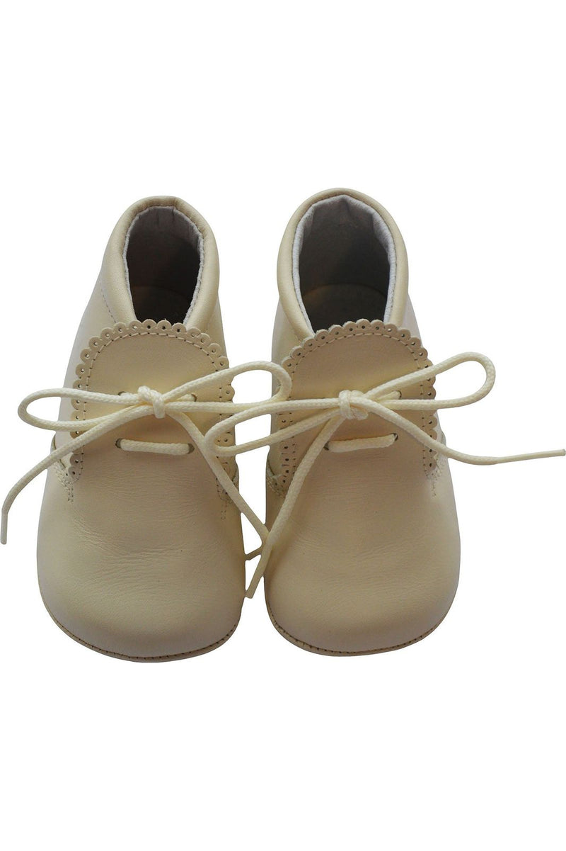 Baby Boys Leather Soft Sole Shoes with Laces- Beige