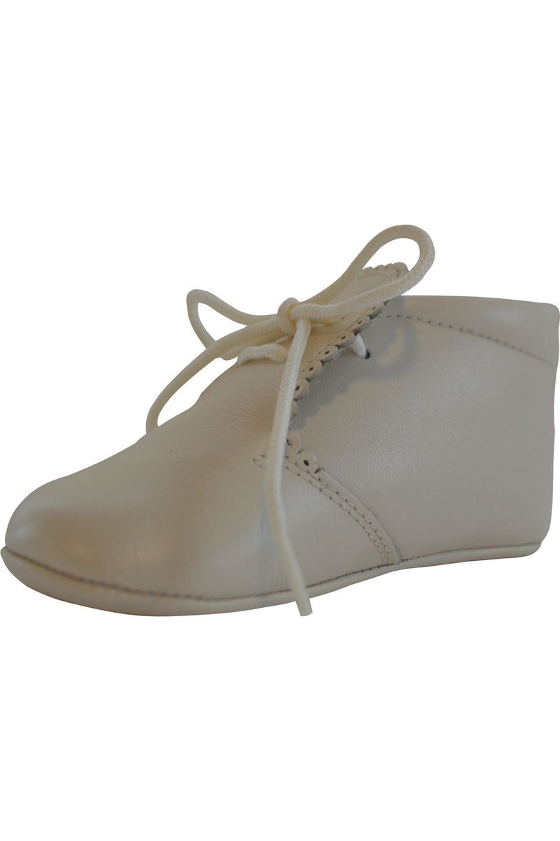 Baby Boys Leather Soft Sole Shoes with Laces- Beige