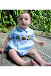 Smocked Train Baby Boy Bubble Romper