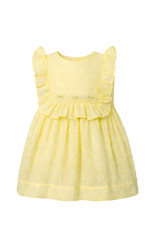 Elegant Swiss Dot Yellow Baby Dress