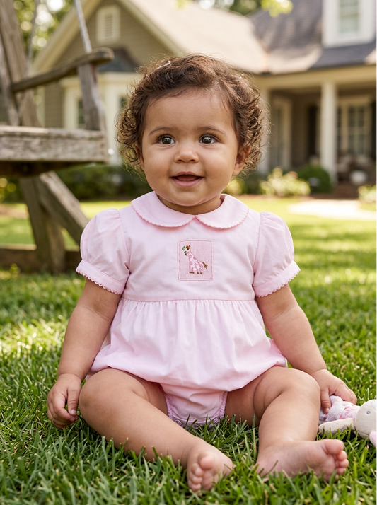 52002-Carriage Boutique Baby Girl Hand Smocked Bubble Romper