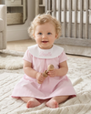 Monogrammed Baby Girl Dress with Round Bib – Elegant White Christening Outfit