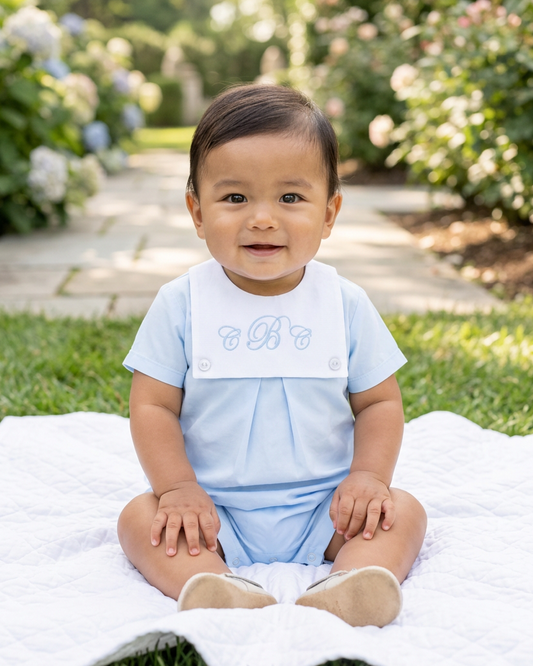Personalized Baby Boy Shortall – Classic Monogram Romper in Soft Cotton