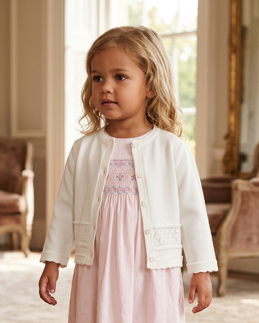 Baby Girl Julius Berger Classic White Cardigan