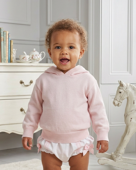 Baby Girl Pink Knit Sweater – Soft Cotton with Back Zipper Closure