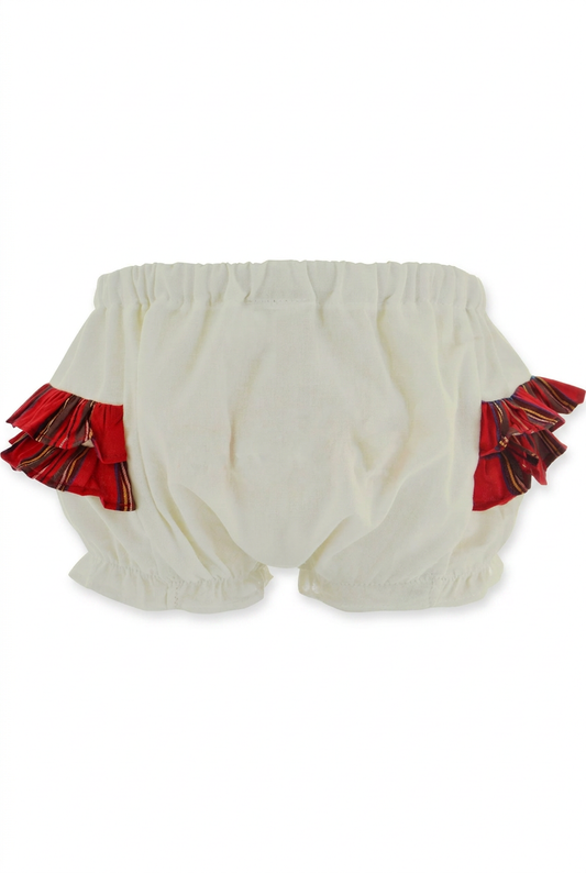 Baby Girls White Embroidered Panty with Plaid Ruffles