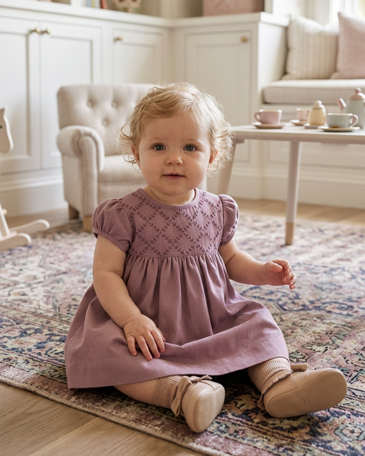 Hand Embroidery Short Sleeves Yoke Baby  Dress