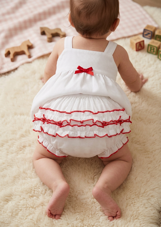 70016-Baby Girl Ruffle Diaper Cover Red Trim