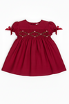 Floral Smocked Silk Red Short Sleeve Toddler Girl Dress