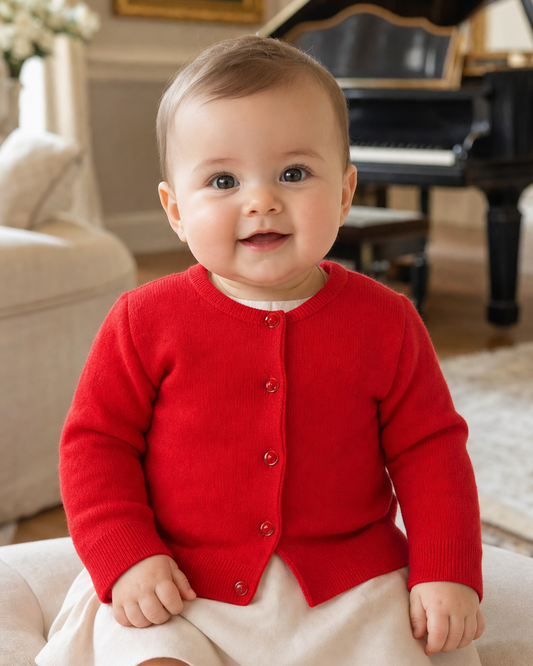 Julius Berger Cotton Cashmere Baby Girl Cardigan Red