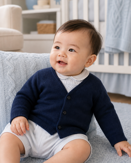 Navy Cotton Cashmere Boy Cardigan