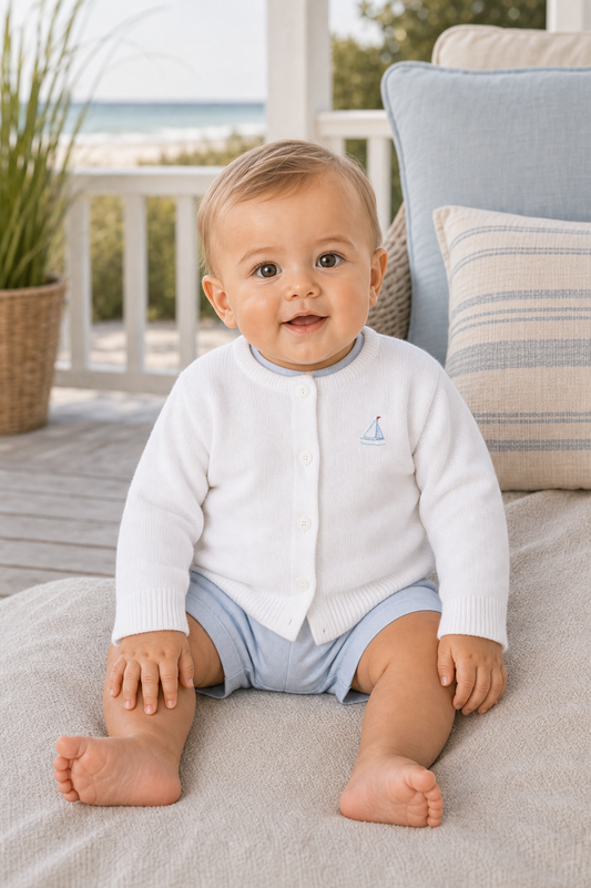 Julius Berger White Sailboat Boy Cardigan Sweater